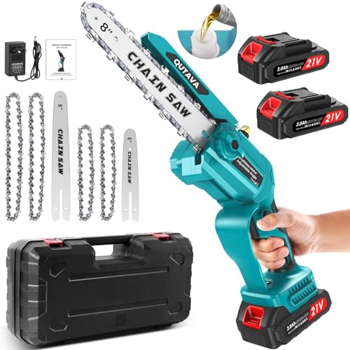 Mini Motosierra Bateria 6 Pulgadas+8 Pulgadas, Motor sin escobillas Motosierra Eléctrica...