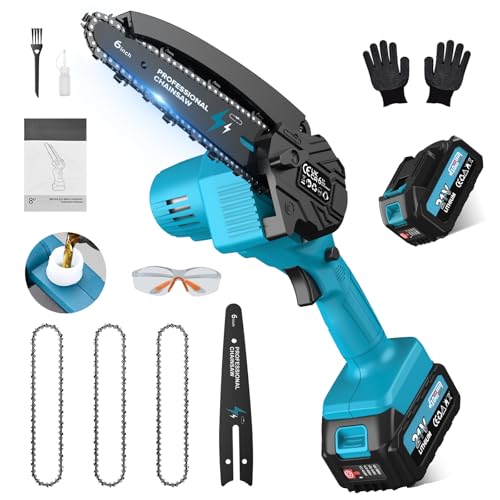 Mini Motosierra a Batería, 6 Pulgadas/15 cm Motosierra Eléctrica Podar con 3 Cadenas,...
