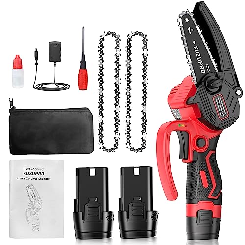 KUZUPRO Mini Motosierra Bateria 4 Pulgadas, Motosierra Eléctrica con 2 Baterías 1.5Ah, 2...