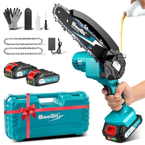 SEESII 6'' Mini Motosierra Bateria 2000mAh, 900W Sierra Eléctrica Bateria con Depósito...