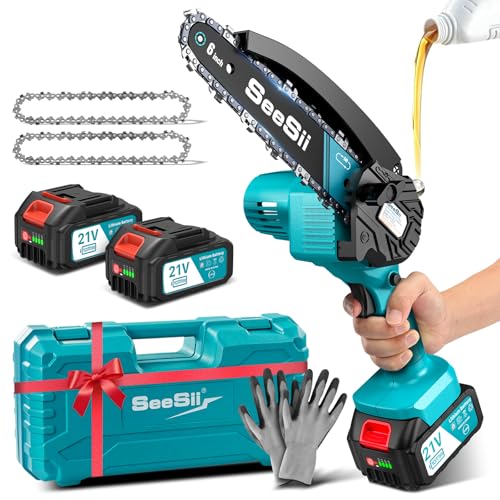 SEESII 6'' Mini Motosierra Bateria 8000mAh, Motosierra Eléctrica Bateria con Depósito...