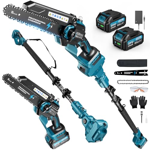 2-en-1 8 Pulgadas Mini Motosierra de Pértiga Inalámbrica con 2 Baterías de 4000mAh,...