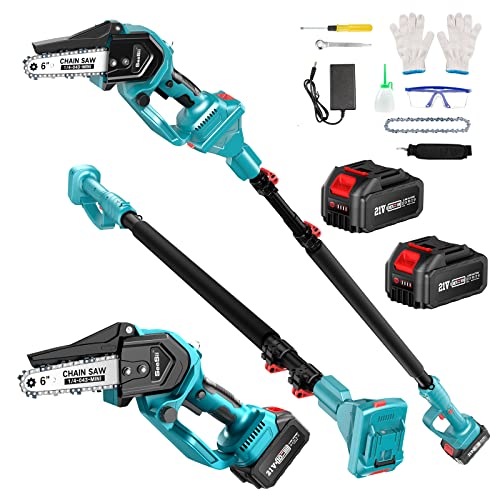 6' Mini Motosierra Bateria, Seesii 2 en 1 Motosierra Telescópica y Electrica Podadora...