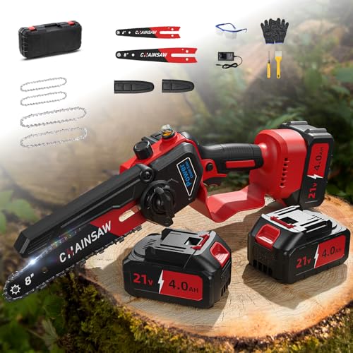 Mini Motosierra Bateria 6 y 8 Pulgadas, 8000mAh Motosierra Eléctrica, 1200W Motor Sin...