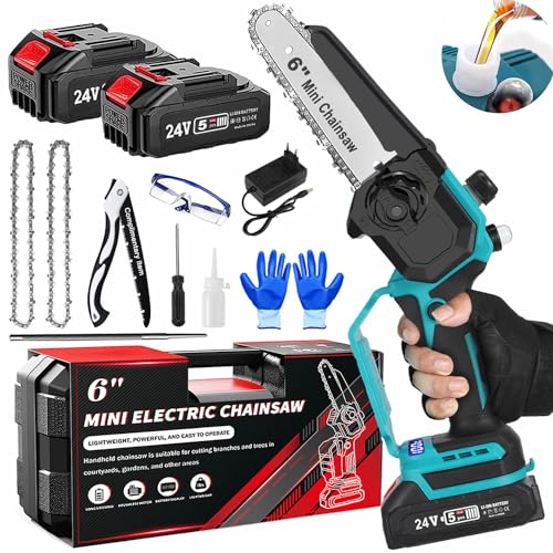 Mini Motosierras Bateria 6 Pulgadas, Motosierra Batería 24V con 2 Baterías 2000mAh,...