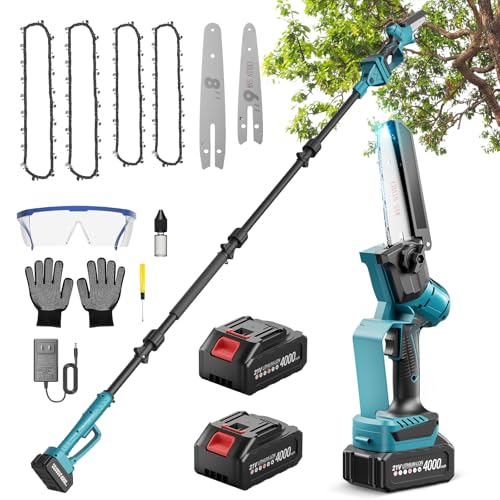 Ovshnrr 2-en-1 Mini Motosierra Bateria, 6''/8'' Motosierra Pertiga Electrica con 2...